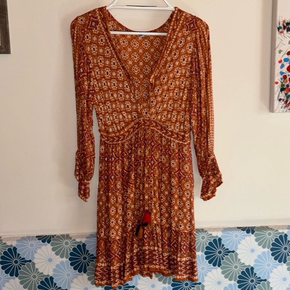Nostalgia Women’s Printed Boho Mini Orange Dress, Size M